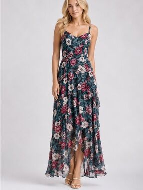 The General Good Green Multi Floral Tiered Maxi Dress Size XL 54715